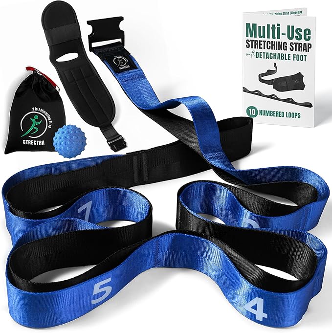 Stretch Strap with Loops Physical Therapy - Full Body Exercise Straps for Stretching with Detachable Foot - Leg & Calf Stretcher for Plantar Fasciitis, Physical Therapy, Pain Relief, and Flexibility