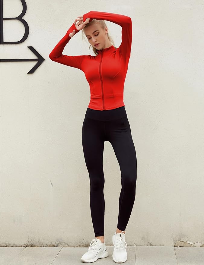 Lviefent Womens Lightweight Full Zip Running Track Jacket Workout Slim Fit Yoga Sportwear with Thumb Holes