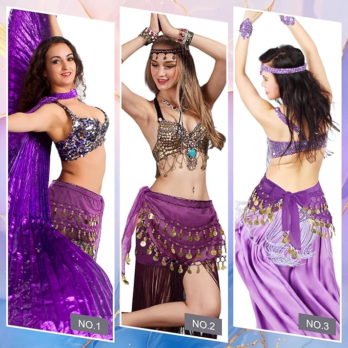 Belly Dance Hip Scarf Belly Dance Skirt 3-Layer Gold Sequins and Coins, Suitable for Yoga, Belly Dance, Performance