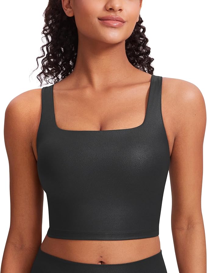 CRZ YOGA Butterluxe Square Neck Crop Tank Tops for Women - Workout Longline Sports Bras Padded Yoga Camisole