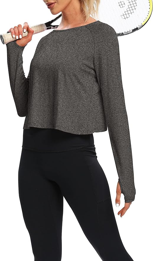 Bestisun Long Sleeve Workout Running Shirts Athletic Yoga Gym Crop Tops for Women