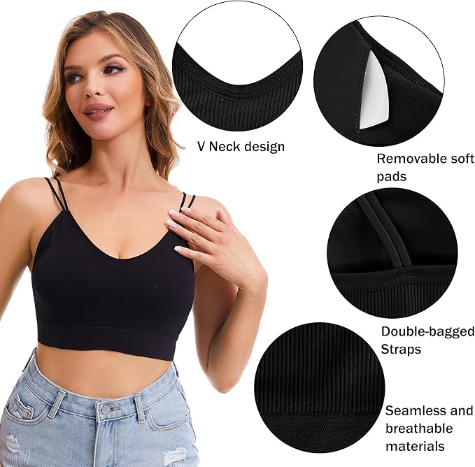 BQTQ 6 Pcs V Neck Bralettes for Women Padded Bralette with Straps Seamless Bra