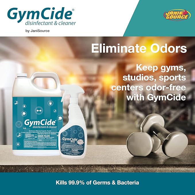 GymCide Concentrated Disinfectant & Cleaner For Gym Equipment, Sport Helmets, Yoga Mats, Locker Rooms, and Physical Therapy Centers, Gallon (Case of 4)…