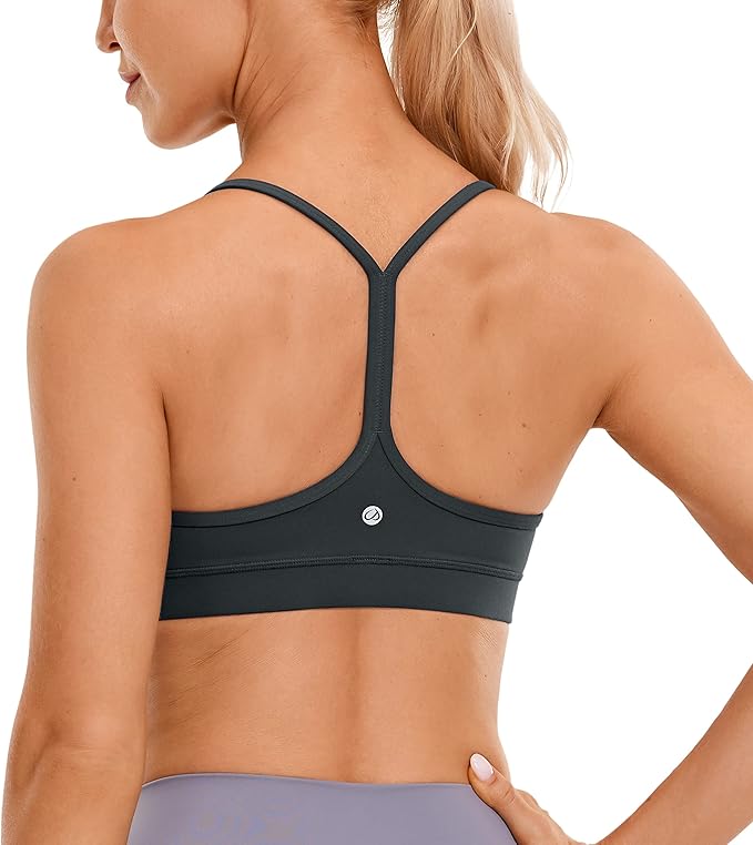 CRZ YOGA Butterluxe Y Back Sports Bras for Women - Padded Racerback Low Impact Spaghetti Thin Strap Workout Yoga Top
