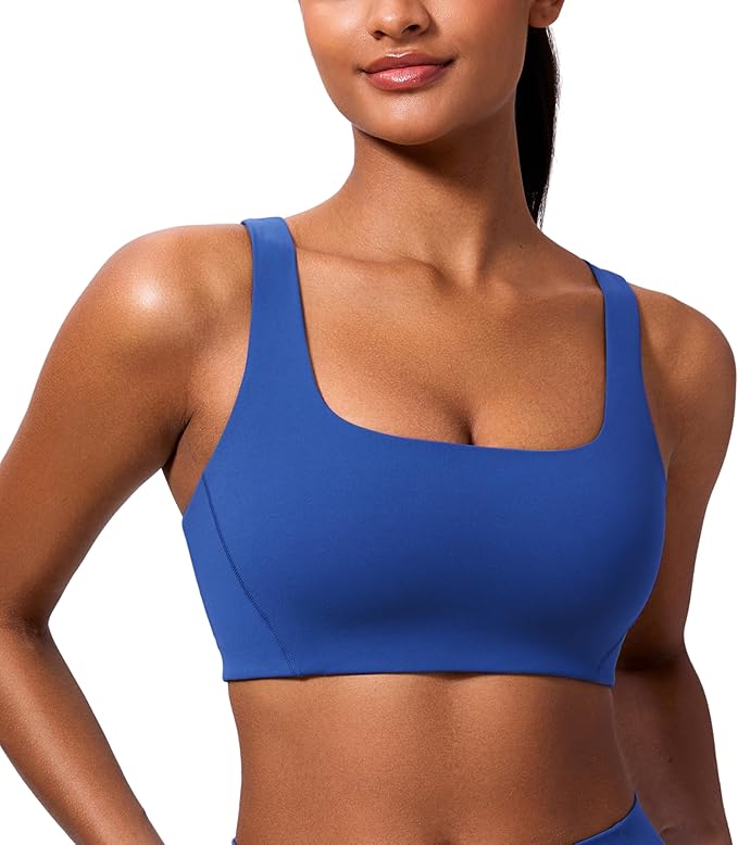 CRZ YOGA Butterlift Double Lined Square Neck Sports Bras for Women - Wireless V-Shaped Racerback Workout Yoga Top Non Padded