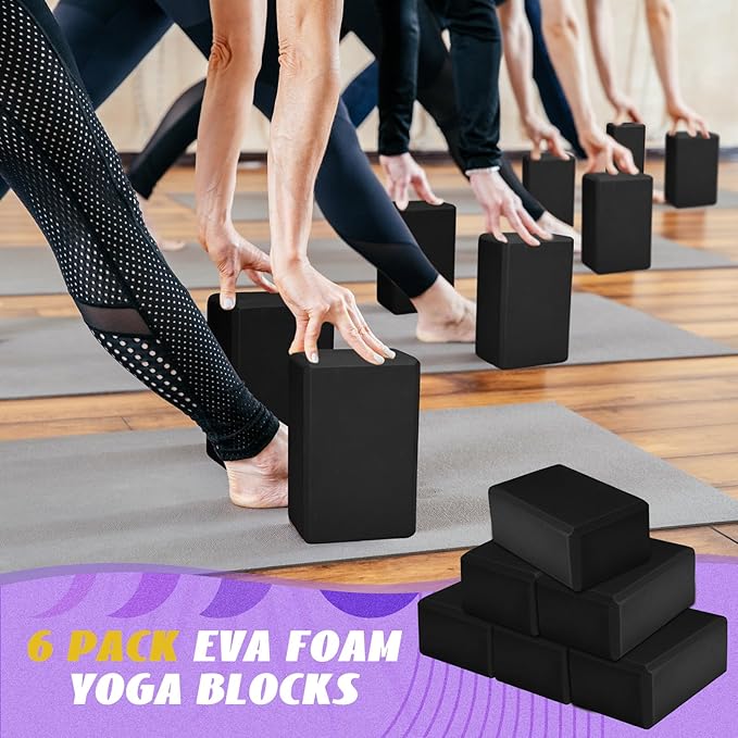 Wettarn 6 Pack Yoga Blocks 9 x 6 x 4 Inch Eva Foam Lightweight Non Slip Yoga Props for Yoga Pilates Stretching Meditation