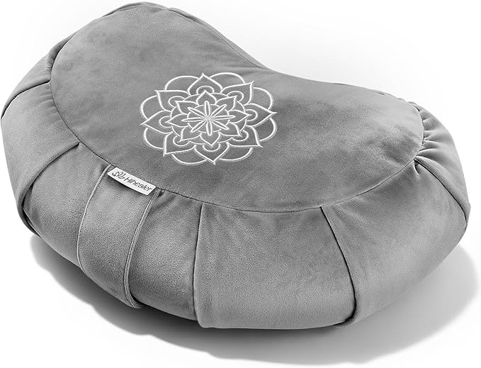 Hihealer Premium Meditation Cushion - Comfortable Floor Pillow for Adult Traditional Crescent Meditation Pillow Yoga Buckwheat Bolster (Grey)