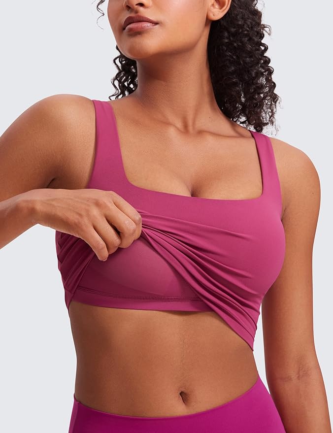 CRZ YOGA Butterluxe Square Neck Crop Tank Tops for Women - Workout Longline Sports Bras Padded Yoga Camisole