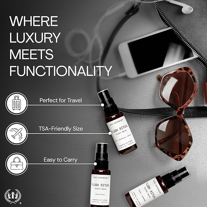Muse Apothecary Flush Ritual - Aromatic & Refreshing Toilet Spray, Use Before You Go, Infused with Natural Essential Oils - Aloe + Eucalyptus + Lavender - Travel Size Mini Collection, 0.45 oz, 3 Pack