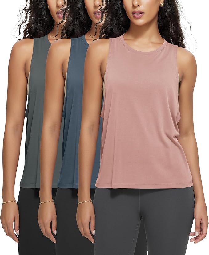 ODODOS 3-Pack Loose Tank Tops for Women Sleeveless Gym Athletic Workout Tops Yoga Shirts