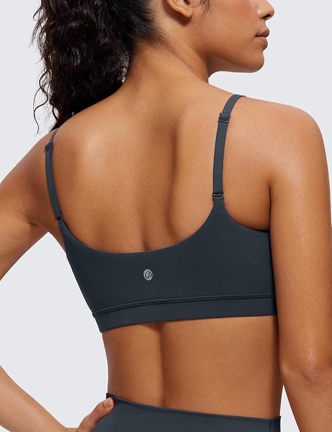 CRZ YOGA Butterluxe Adjustable Spaghetti Strap Sports Bras for Women - Scoop Neck Wireless Padded Yoga Workout Crop Top