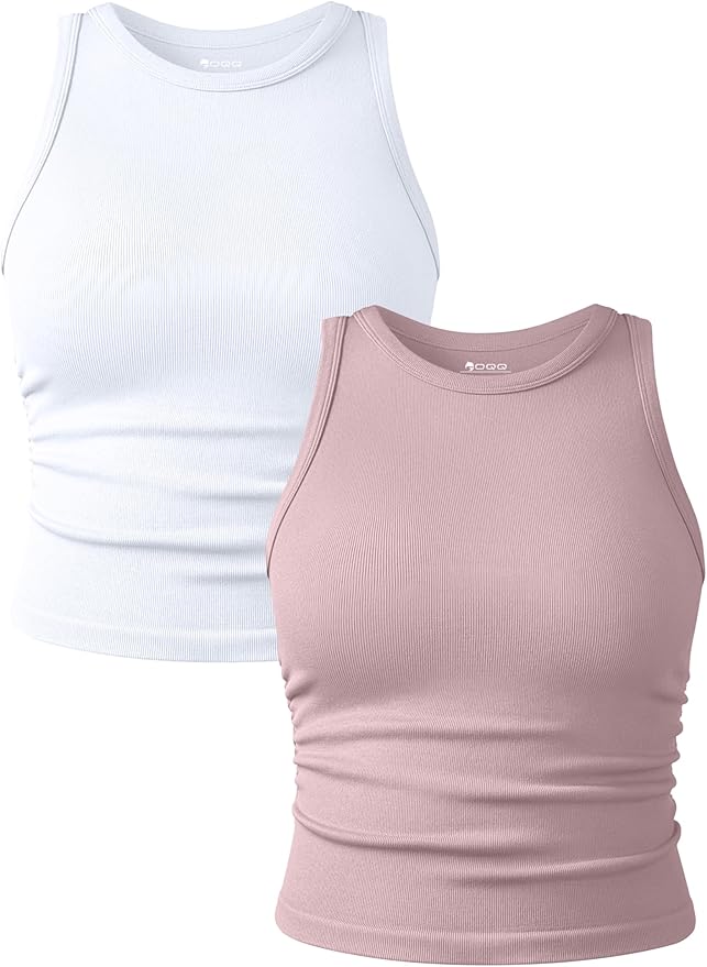 OQQ Women's 2 Piece Tank Tops Crew Neck Sleeveless Basic Stretch Casusal Yoga Crop Camis