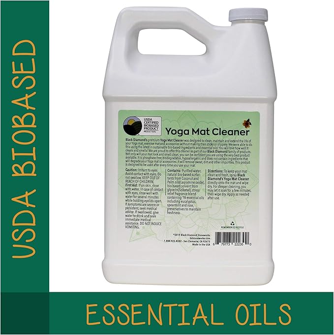 Black Diamond Stoneworks Yoga Mat Spray Cleaner: USDA Certified BIOBASED- Essential Oils, Safe for All Type of Materials, Exercise, Pilates, or Workout Mats. (1 quart/1 gallon)