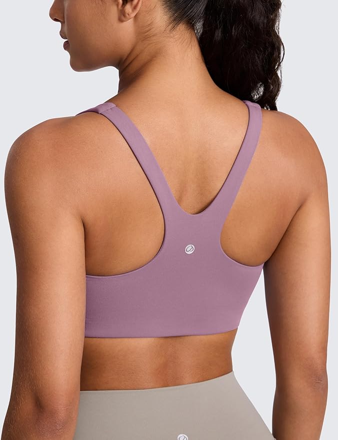 CRZ YOGA Butterlift Double Lined Square Neck Sports Bras for Women - Wireless V-Shaped Racerback Workout Yoga Top Non Padded