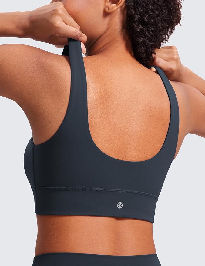 CRZ YOGA Butterluxe U Back Longline Sports Bras for Women - Scoop Neck Padded Yoga Workout Crop Top with Built in Pads