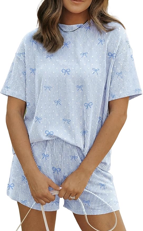 MARZXIN Women 2 Piece Shorts Set 2026 Casual Summer Cruise Outfits Ribbed Loose Short Sleeve Pocket Matching Lounge Sets