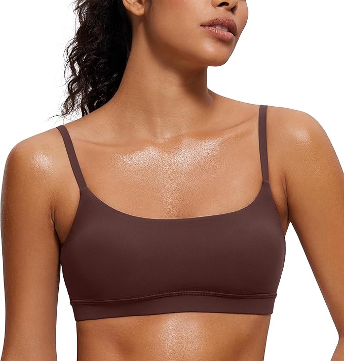 CRZ YOGA Butterluxe Adjustable Spaghetti Strap Sports Bras for Women - Scoop Neck Wireless Padded Yoga Workout Crop Top
