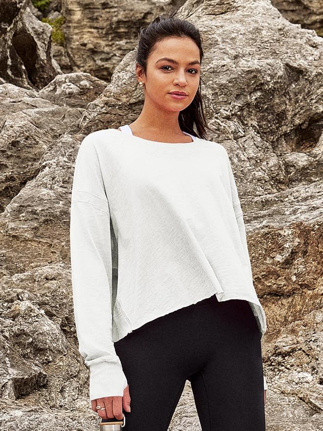 Panadila Womens Open Back Workout Top Long Sleeve Athletic Shirts Casual Crop Running Tee Y2k Yoga