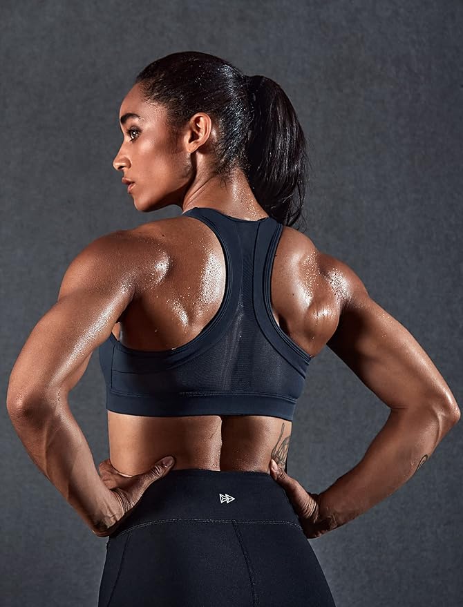 Yvette Zip Front Sports Bra - High Impact Sports Bras for Women Plus Size Workout Fitness Running