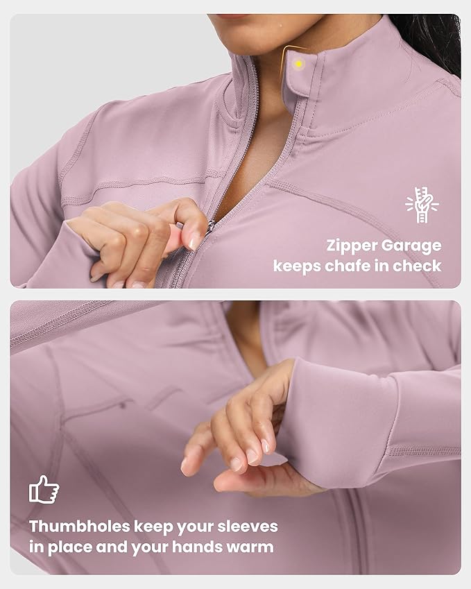 GYM RAINBOW Womens Zip Up Workout Jakcets Lightweight Slim Fit Running Athletic Jackets with Thumb Holes