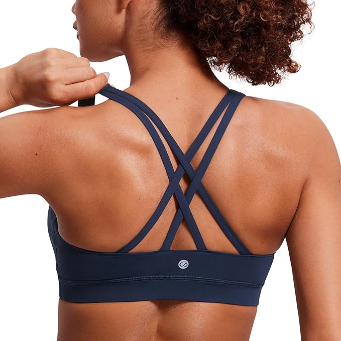 CRZ YOGA Naked Feeling Strappy Padded Sports Bras for Women - Fitness Workout Top Criss Cross Back Yoga Cami