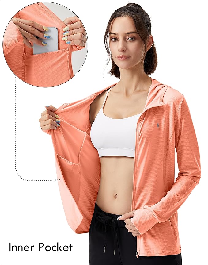 Soothfeel Women's UPF 50+ Sun Protection Hoodie Jacket Lightweight Long Sleeve Sun Shirt for Women with Pocket Hiking Outdoor