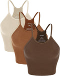 ODODOS Women's Crop 3-Pack Seamless Rib-Knit Camisole Crop Tank Tops