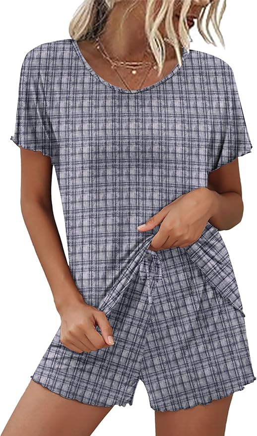 Ekouaer Womens Pajama Sets Short Sleeve Pajamas for Women Sets 2 Piece Lounge Sets Soft Sleepwear PJS