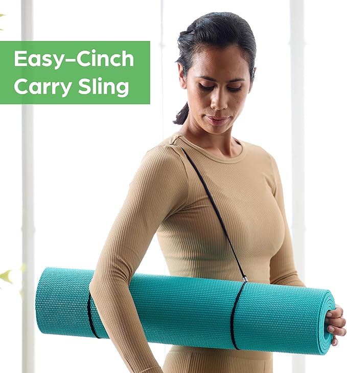 Gaiam Essentials 1/4" Thin (6mm) Yoga & Pilates, Fitness & Exercise Mat with Easy-Cinch Carrier Strap Cusion Support For Fitness and Gym Workouts