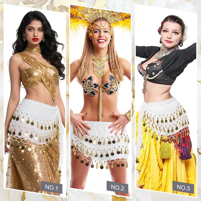 Belly Dance Hip Scarf Belly Dance Skirt 3-Layer Gold Sequins and Coins, Suitable for Yoga, Belly Dance, Performance