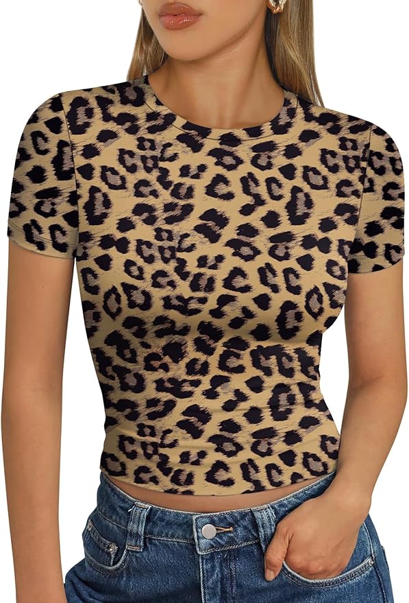 Trendy Queen Womens Short Sleeve T Shirts - Buttery Soft Summer Crop Tops Slim Fit Y2k Basic Tees for Workout