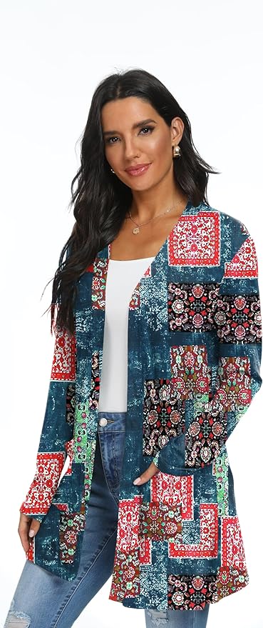 Womens Casual Lightweight with Pocketes Long Sleeve Open Front Cardigan