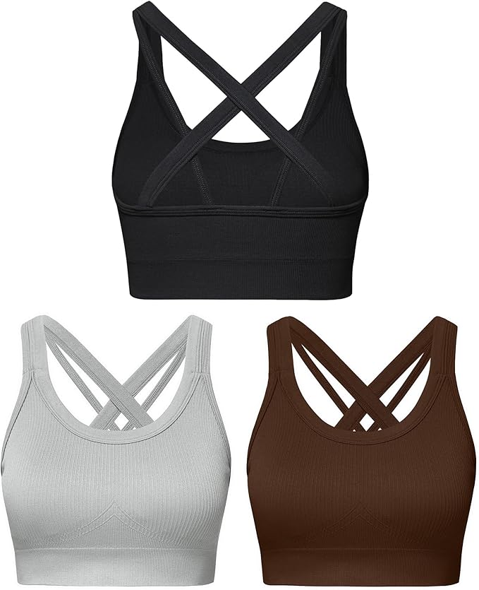 Sports Bras for Women HIigh Support, Criss-Cross Back Padded Strappy High Impact Sports Bras for Women Large Bust