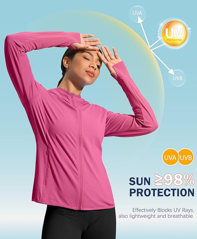 Soothfeel Women's UPF 50+ Sun Protection Hoodie Jacket Lightweight Long Sleeve Sun Shirt for Women with Pocket Hiking Outdoor