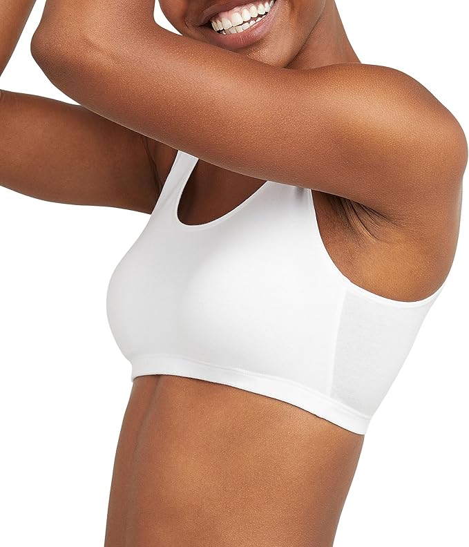 Hanes Women's Pack, Cotton Scoopneck Bralette, Low-Impact Sports Bra, 3-Pack