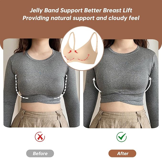 OEAK Womens Wireless Jelly Bras Comfortable Push Up Bra No Underwire Gel Bra Full Support Lift Everyday Seamless Tshirt Bras