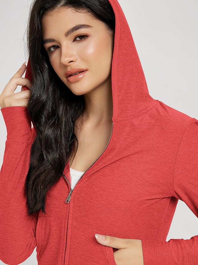 ODODOS Women's Full-Zip Cropped Hoodie - odSTRATUM Tech Ultra Soft UPF 50+ Hooded Jacket with Pockets