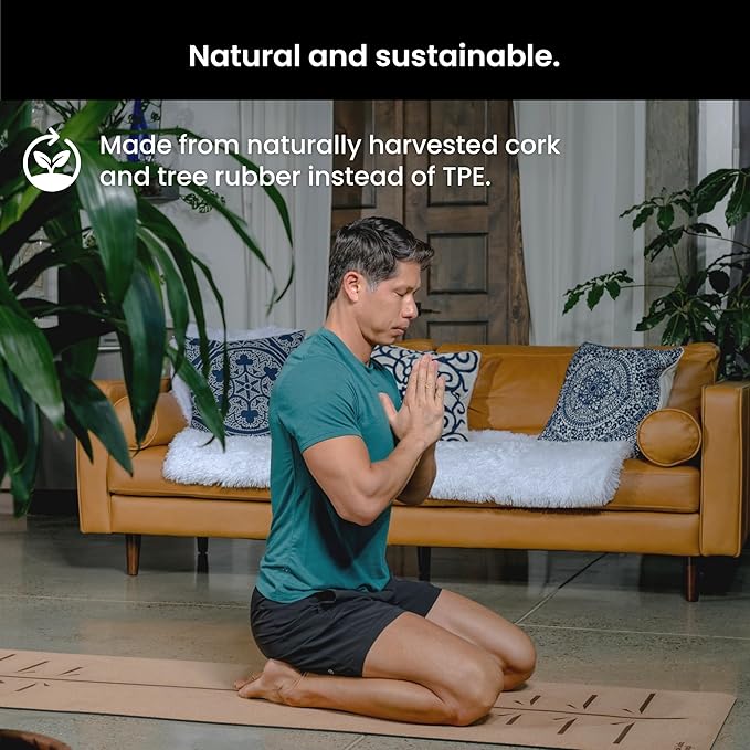 Luxury Cork Yoga Mat - Non Slip, Extra Thick Grip. Thicker, Longer, and Wider for More Comfort and Support. Tough Enough For Hot Yoga. Natural, Non Toxic, and Eco Friendly. Optional Alignment Lines.