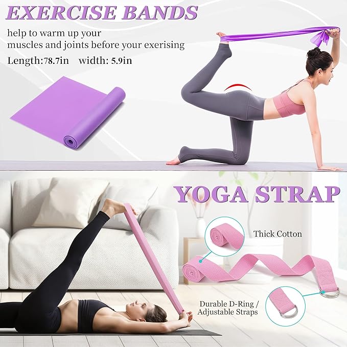 All in One Yoga Wheel Set, Soft Foam Roller Wheel for Back Pain & Stretching, Yoga Blocks 2 Pack with Strap, Trigger Point Therapy Massage Ball for Deep Tissue, Yoga Starter Kit for Beginner
