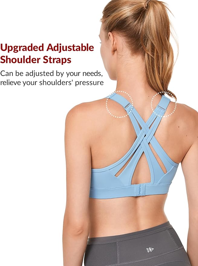 Yvette Sports Bra High Impact Adjustable Criss Cross Back, Full Support for Large Bust No Bounce