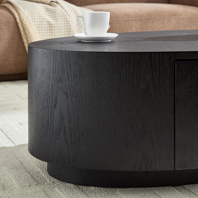 47.24" Oval Wood Coffee Table with Storage Drawer, MDF Center Table, Side Table, Dining Table for Living Room, Apartment, Office (Black)