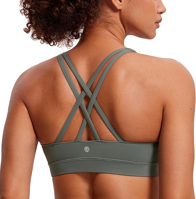 CRZ YOGA Naked Feeling Strappy Padded Sports Bras for Women - Fitness Workout Top Criss Cross Back Yoga Cami