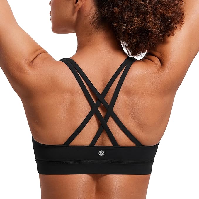 CRZ YOGA Naked Feeling Strappy Padded Sports Bras for Women - Fitness Workout Top Criss Cross Back Yoga Cami