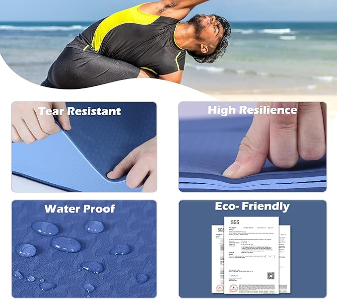 UMINEUX Large Yoga Mat for Men and Women 1/4 & 2/5 Inch Extra Thick TPE Fitness Mat for Home Gym Workout, Non-Slip, Eco Friendly Exercise Mat for Yoga, Pilates, Stretching, Meditation