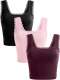 OLCHEE Womens 3 Pack Crop Tank Tops Basic Seamless Ribbed Sleeveless Square Neck Workout Top Summer Exercise Yoga Gym Shirts