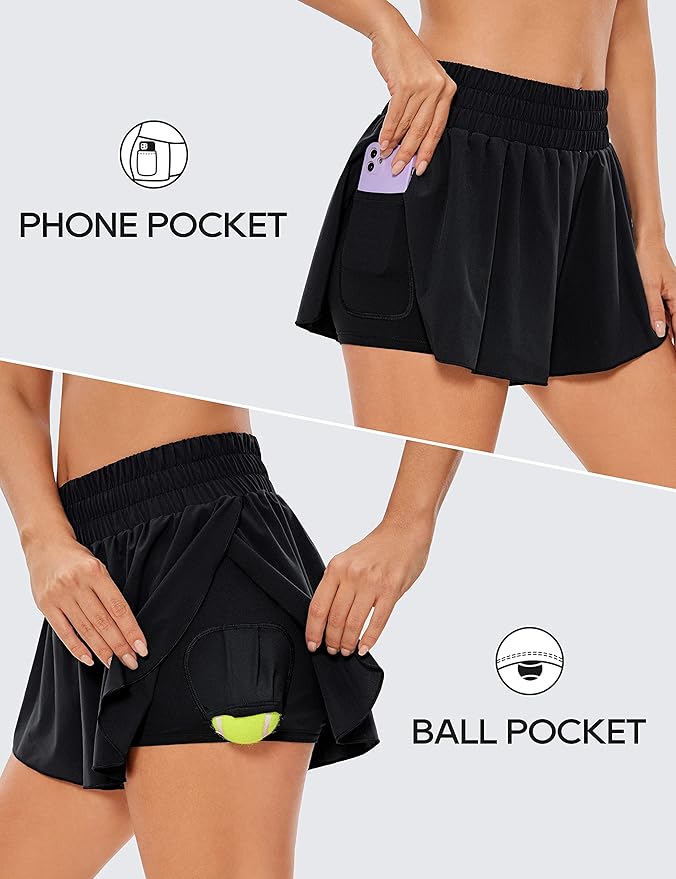 CRZ YOGA 2 in 1 Split Flowy Running Shorts for Women 3" - High Waisted Quick Dry Skirts for Tennis Workout Athletic Lounge
