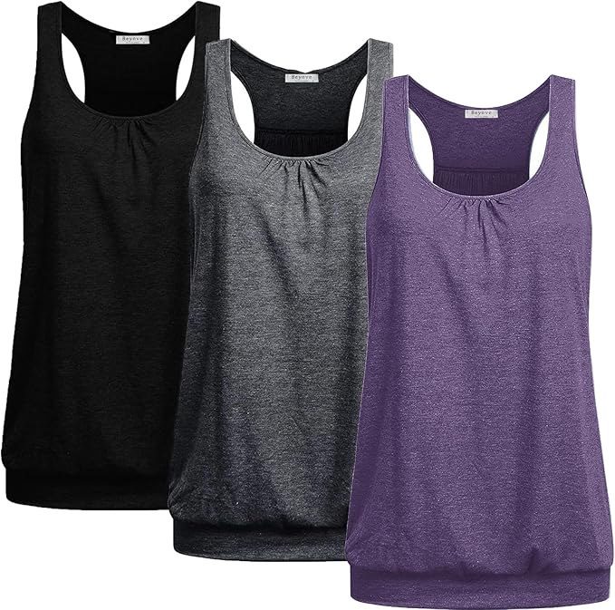 Beyove 3 Pack Banded Bottom Workout Tops for Women Tummy Flattering Yoga Tank Tops Plus Size Racerback Athletic Gym Shirts