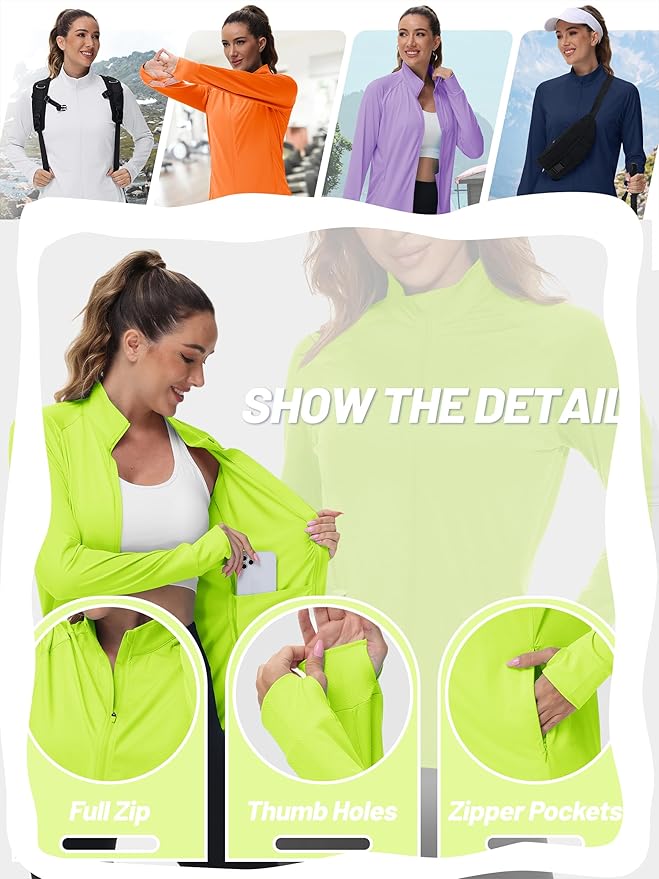 TACVASEN Women's Athletic Jackets Lightweight UV Protection Shirts Full Zip Workout Jacket UPF 50+ Long Sleeve Sun Shirt