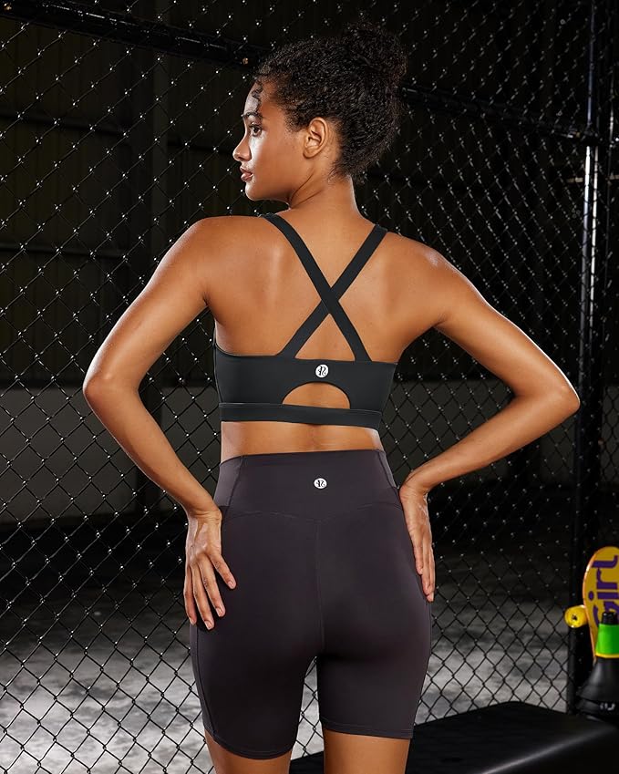 RUNNING GIRL Sports Bra for Women High Support,Molded Cup Strappy Running Sports Bras with Sewn in Pads