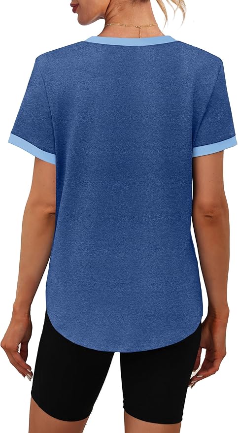 Womens Workout Tops Summer Short Sleeve Shirts Athletic Color Block Gym Clothes Outfits Sun Protection UPF 50+ T Shirts